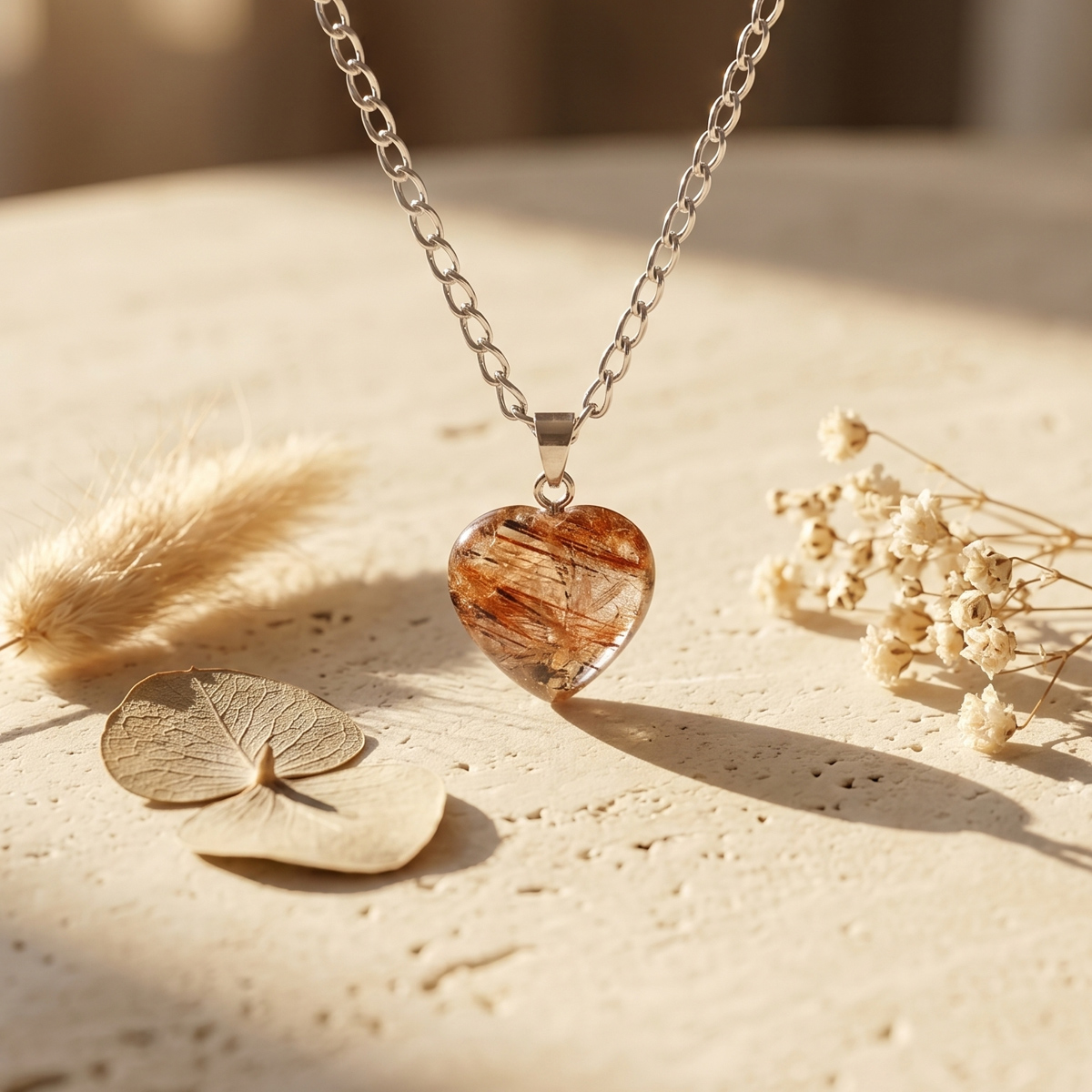Multi Rutile Heart Pendant Silver-Shubhanjali Store (4) multi rutile heart pendant silver