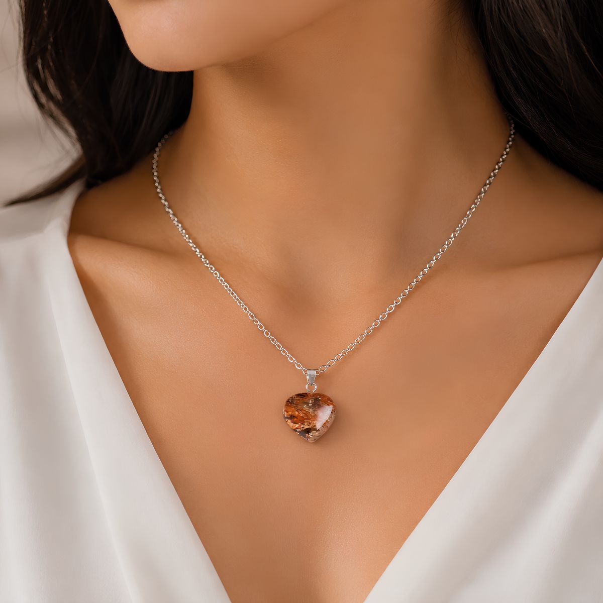 Multi Rutile Heart Pendant Silver-Shubhanjali Store multi rutile heart pendant silver