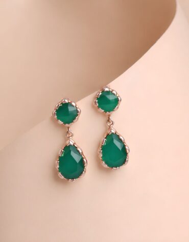green onyx double stone silver earring