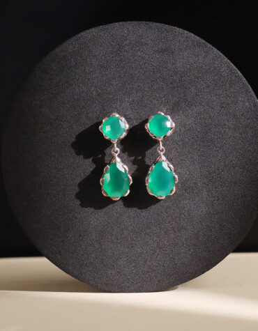 green onyx double stone silver earring