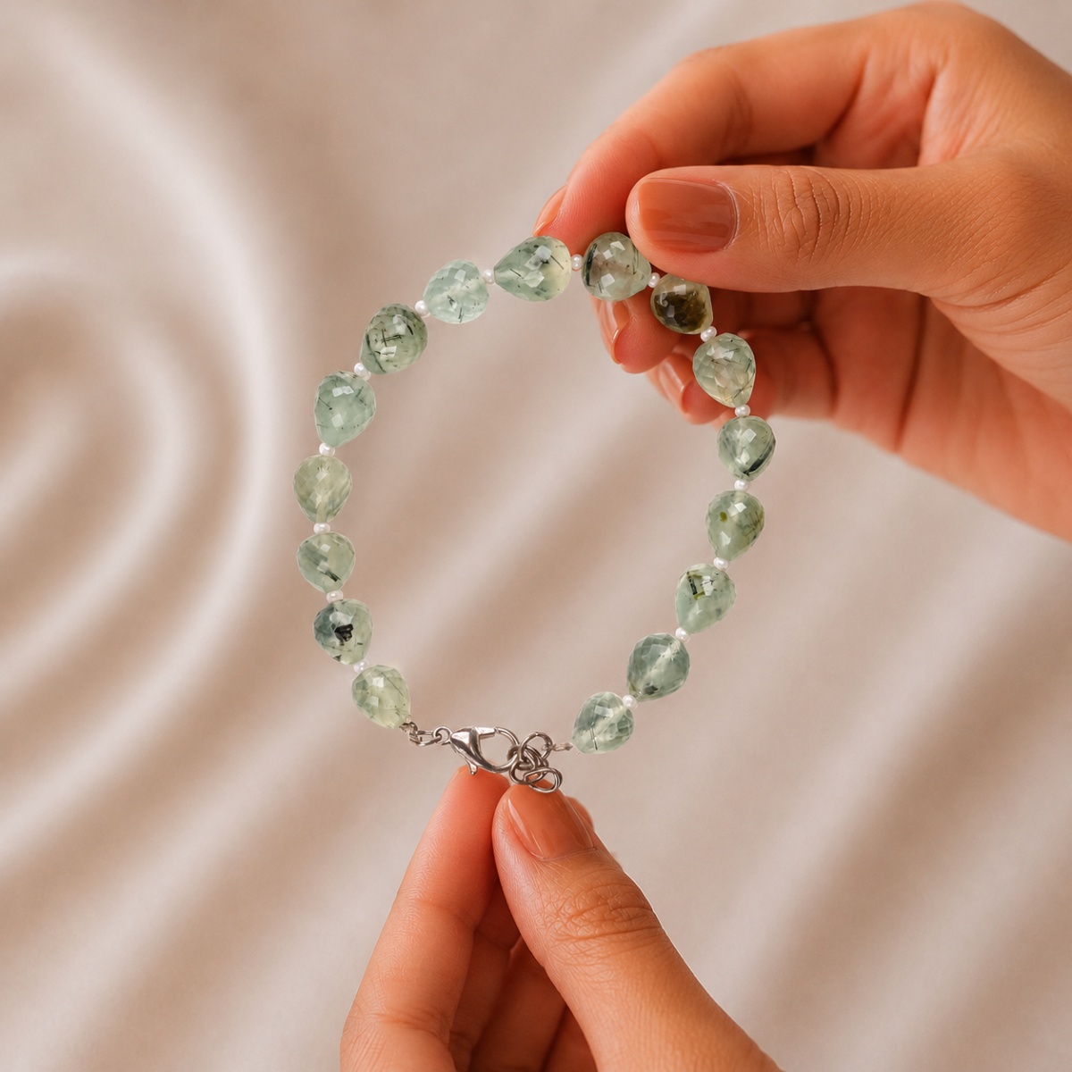 Prehnite Tear Drop Faceted Bracelet-Shubhanjali Store (1) prehnite tear drop faceted bracelet