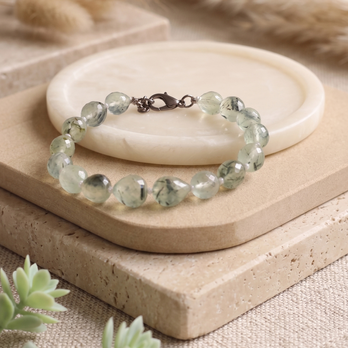 Prehnite Tear Drop Faceted Bracelet-Shubhanjali Store (4) prehnite tear drop faceted bracelet