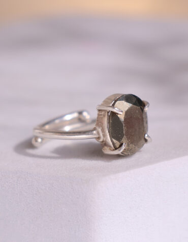 pyrite diamond cut ring silver
