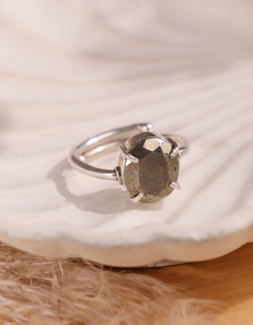 pyrite diamond cut ring silver