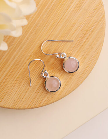 rose quartz hanging earring silver