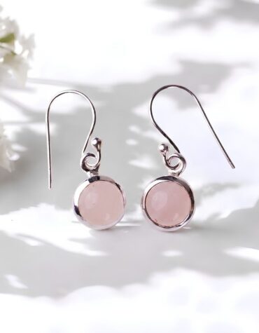 rose quartz hanging earring silver
