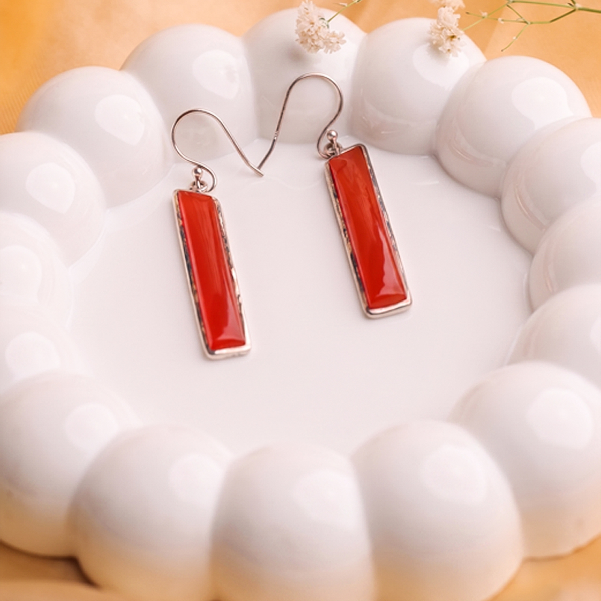 Red Carnalian Long Silver Earrring-Shubhanjali Store (3) red carnelian long silver earring