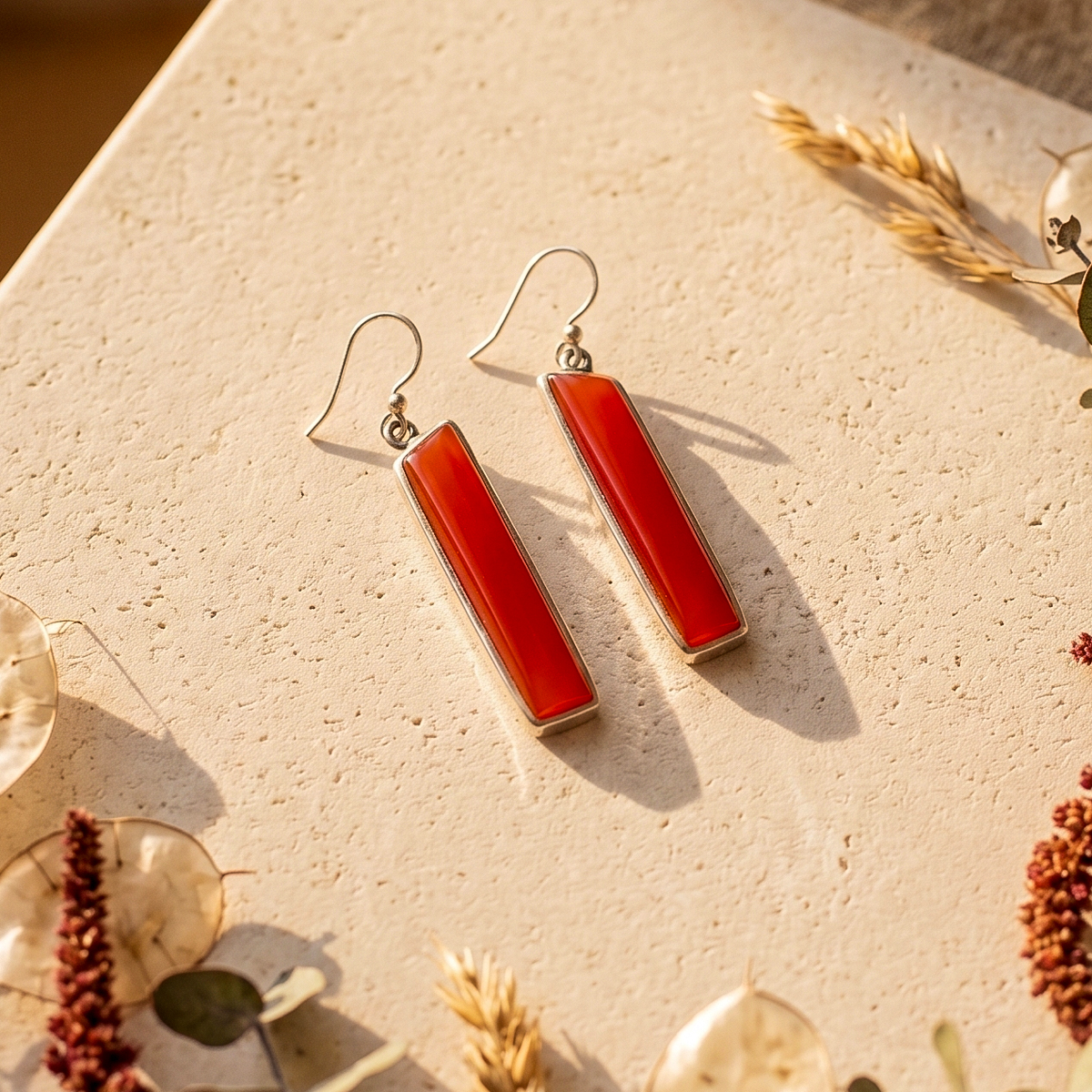 Red Carnalian Long Silver Earrring-Shubhanjali Store (5) red carnelian long silver earring