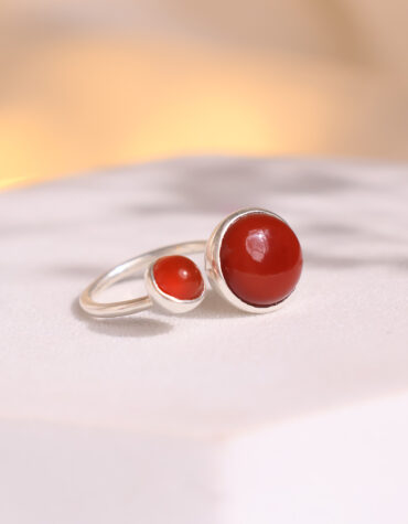 red carnelian double stone ring silver