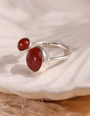 red carnelian double stone ring silver