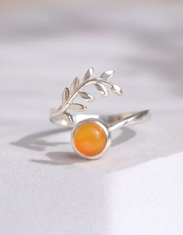 red carnelian leaf ring silver