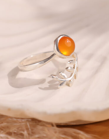 red carnelian leaf ring silver