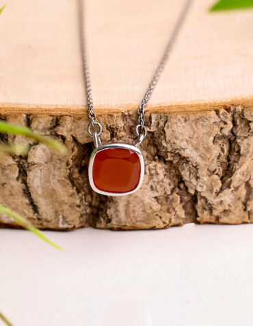 red carnelian square shape single stone necklace silver
