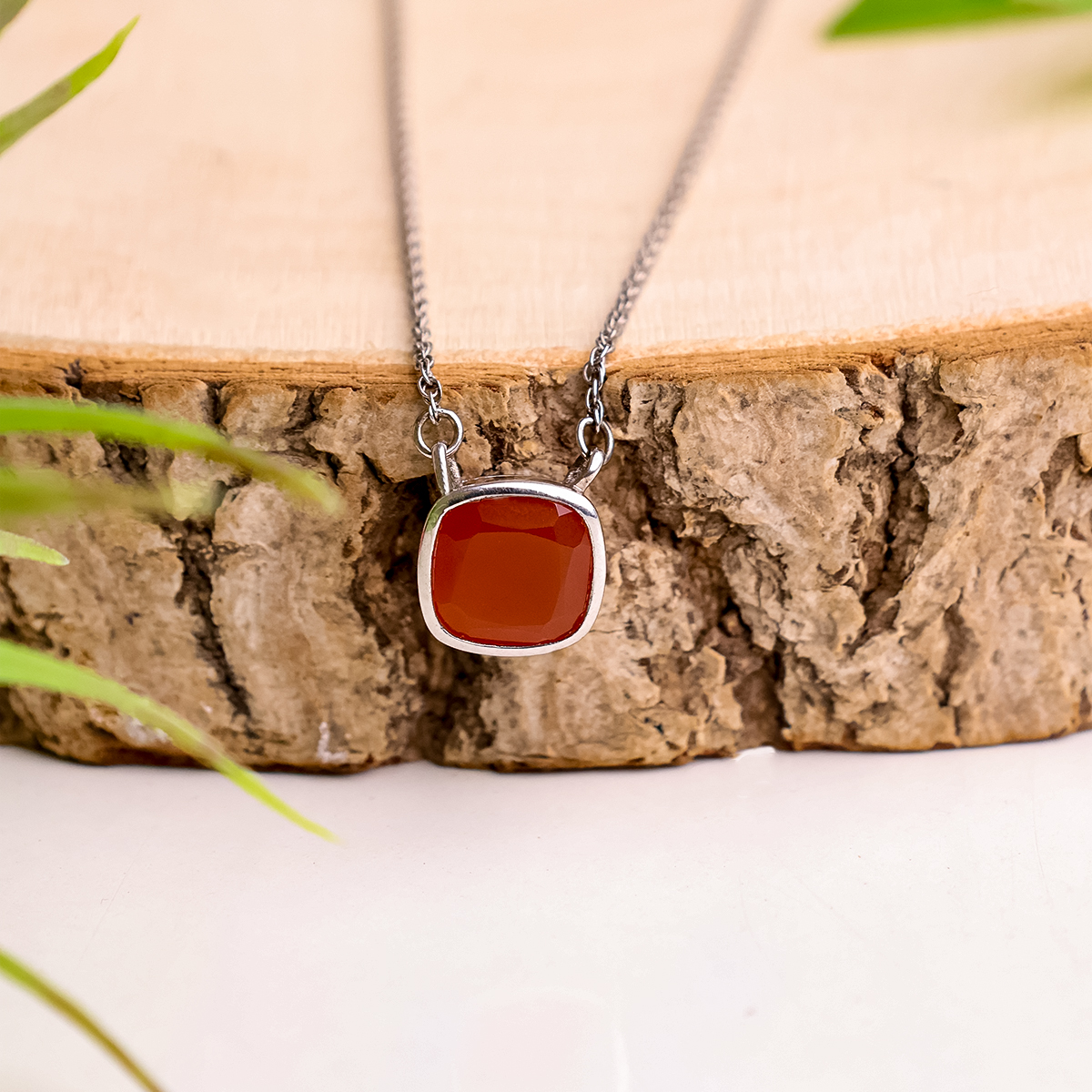 Red Carnelian Square Shape Single Stone Necklace Silver-Shubhanjali Store (3) red carnelian square shape single stone necklace silver