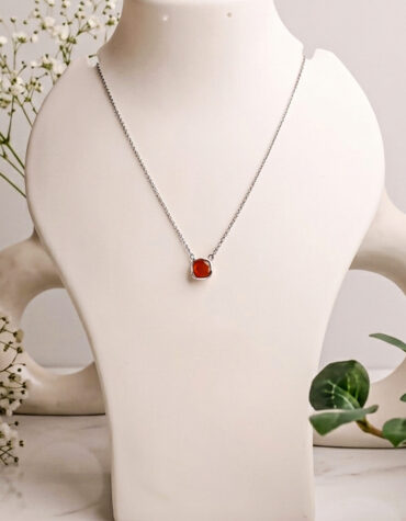 red carnelian square shape single stone necklace silver