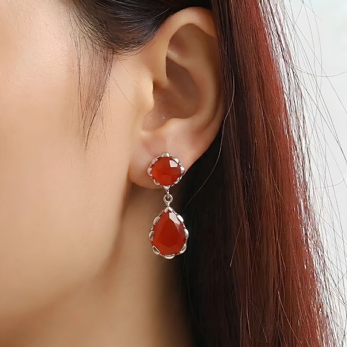 Red Carnelian double stone silver-Shubhanjali Store (1) red carnelian double stone silver earring