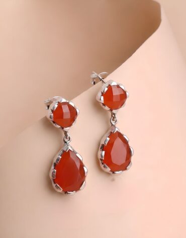 red carnelian double stone silver earring