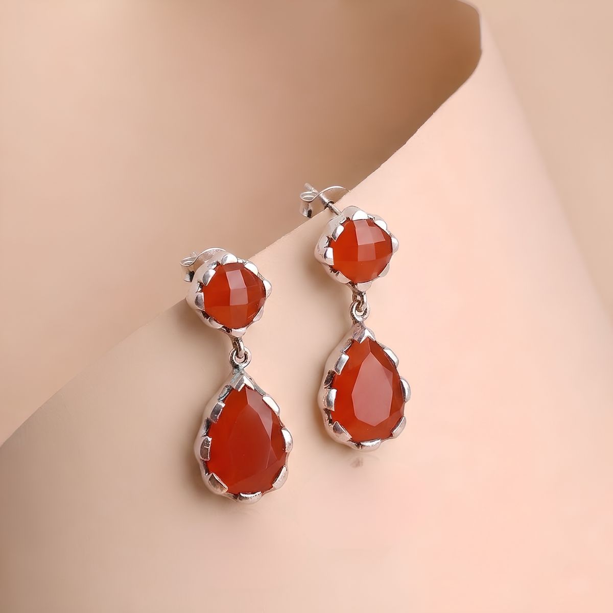 Red Carnelian double stone silver-Shubhanjali Store (3) red carnelian double stone silver earring