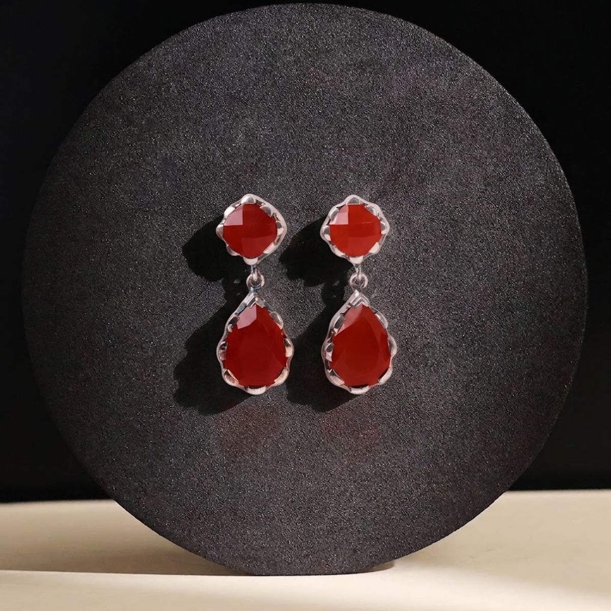 Red Carnelian double stone silver-Shubhanjali Store (4) red carnelian double stone silver earring
