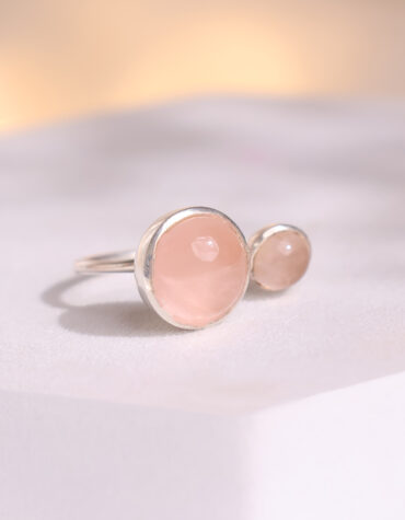 rose quartz double stone ring silver