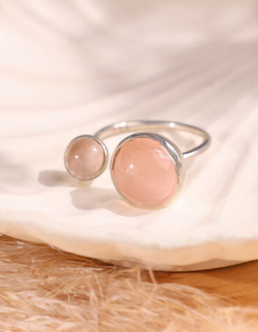 rose quartz double stone ring silver