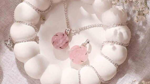 Rose Quartz Flower Pendant Silver