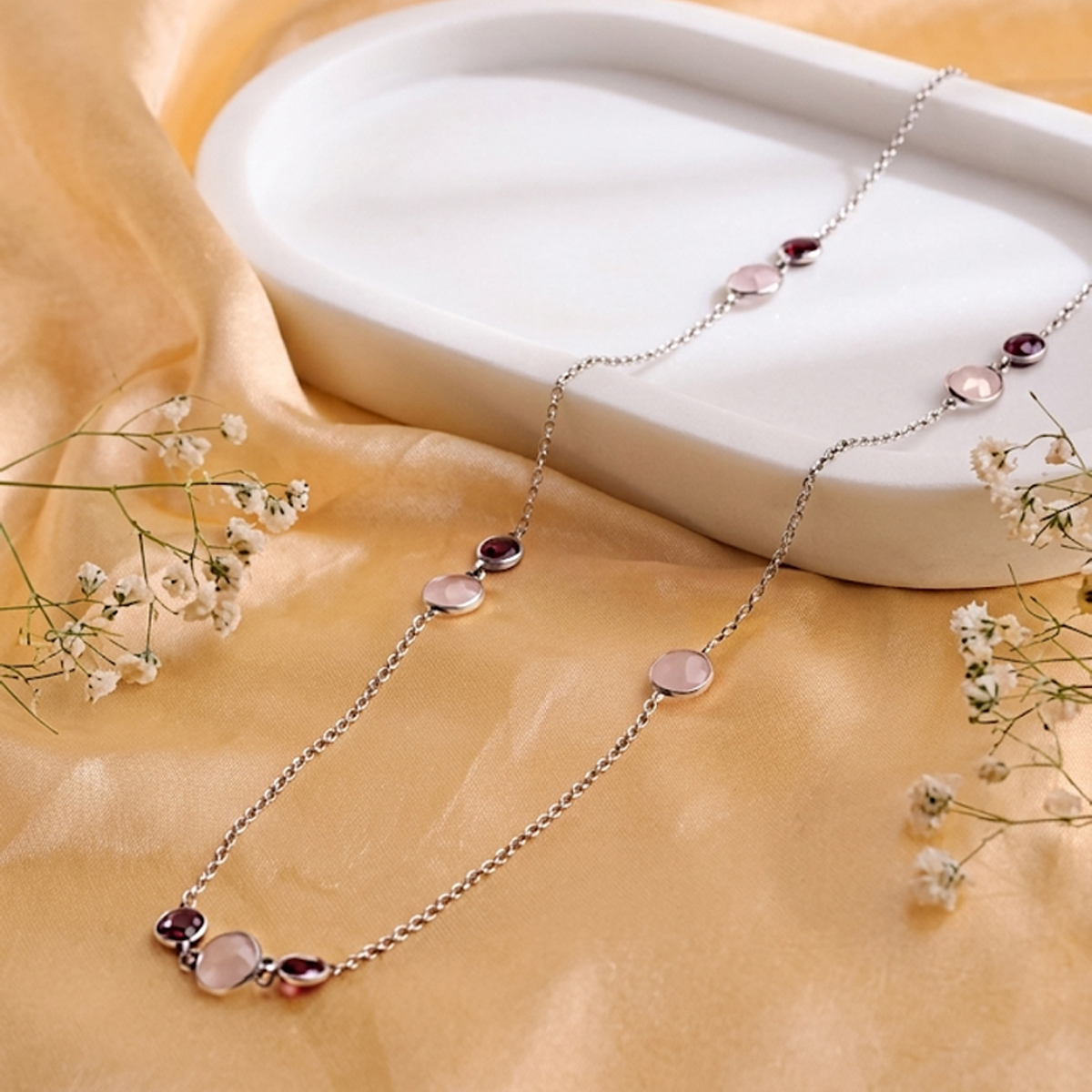 Rose Quartz & Garnet Coin Faceted Round Beads Necklace Silver-Shubhanjali Store (2) rose quartz & garnet coin faceted round beads necklace silver