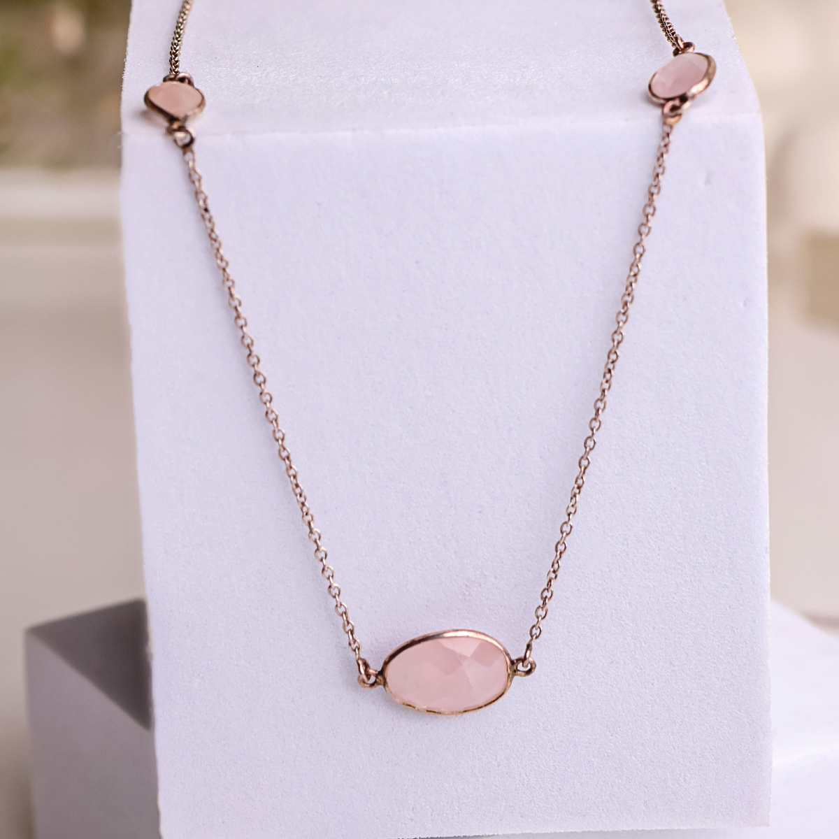 Rose Quartz Oval Faceted Beads Necklace Silver-Shubhanjali Store (1) rose quartz oval faceted beads necklace silver