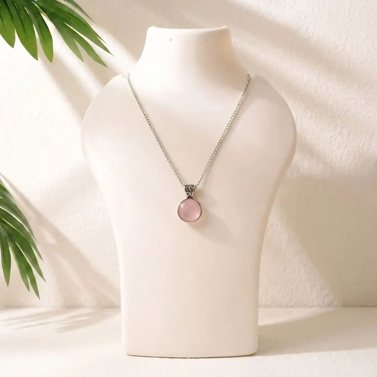 Rose Quartz Round Silver Pendant (2) rose quartz round silver pendant
