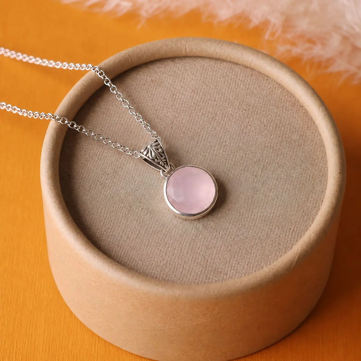 Rose Quartz Round Silver Pendant (3) rose quartz round silver pendant