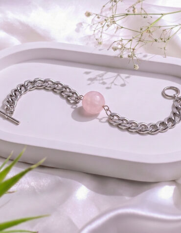 rose quartz single tumble bracelet man's