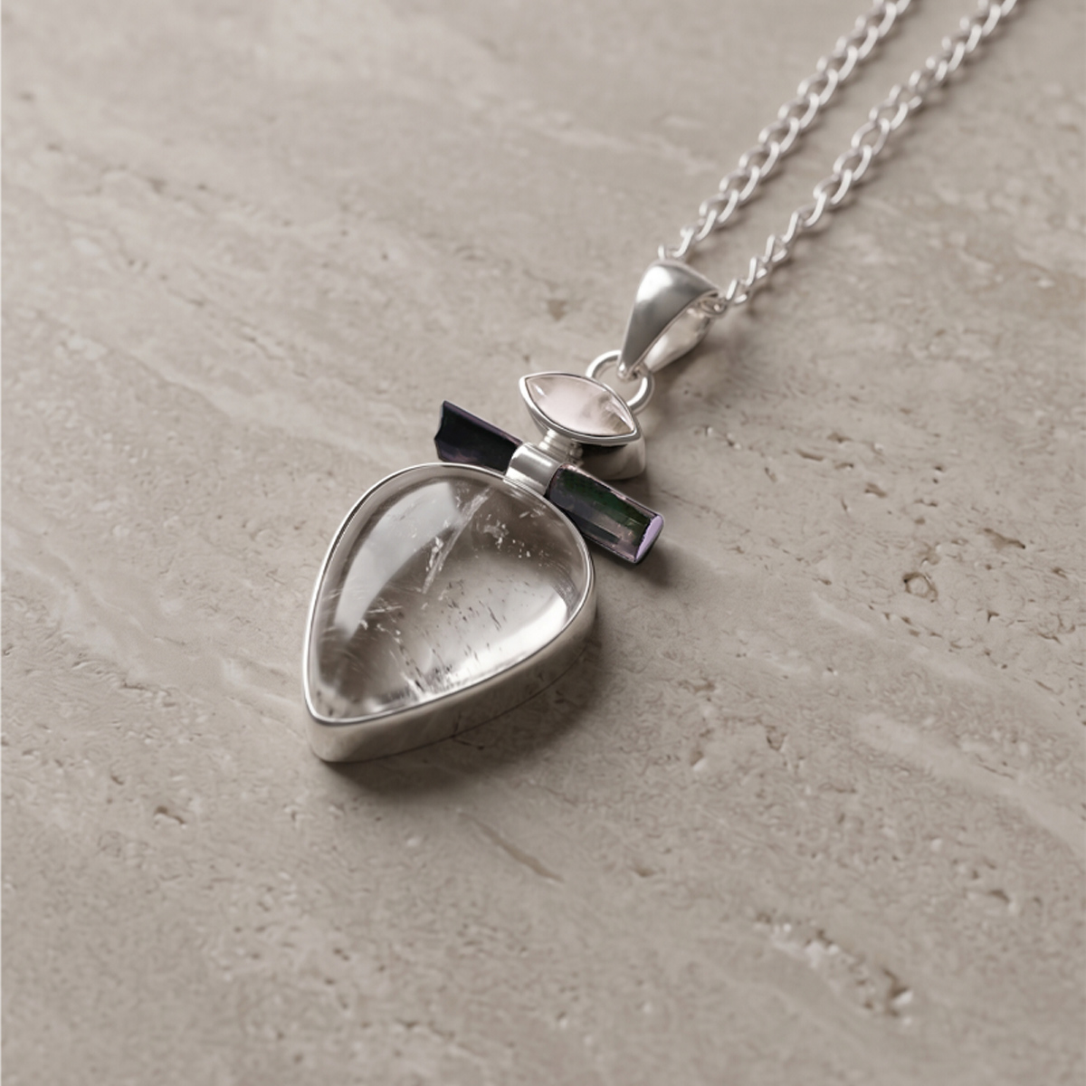 Rose Quartz With B T & CQ Pendant Silver-Shubhanjali Store (1) rose quartz with b t & cq pendant silver