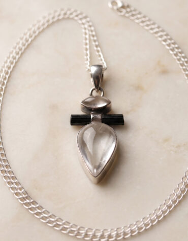 rose quartz with b t & cq pendant silver