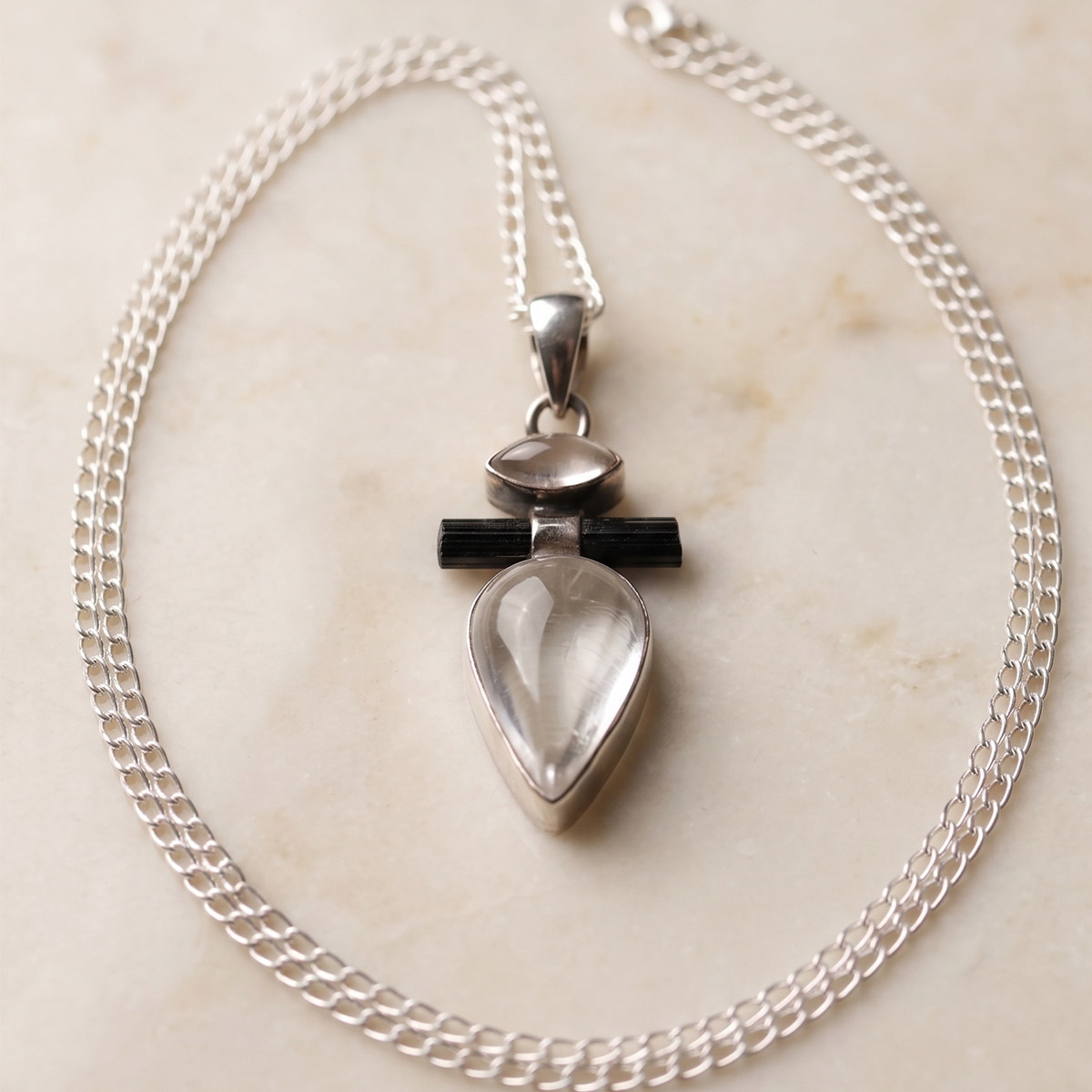 Rose Quartz With B T & CQ Pendant Silver-Shubhanjali Store (2) rose quartz with b t & cq pendant silver