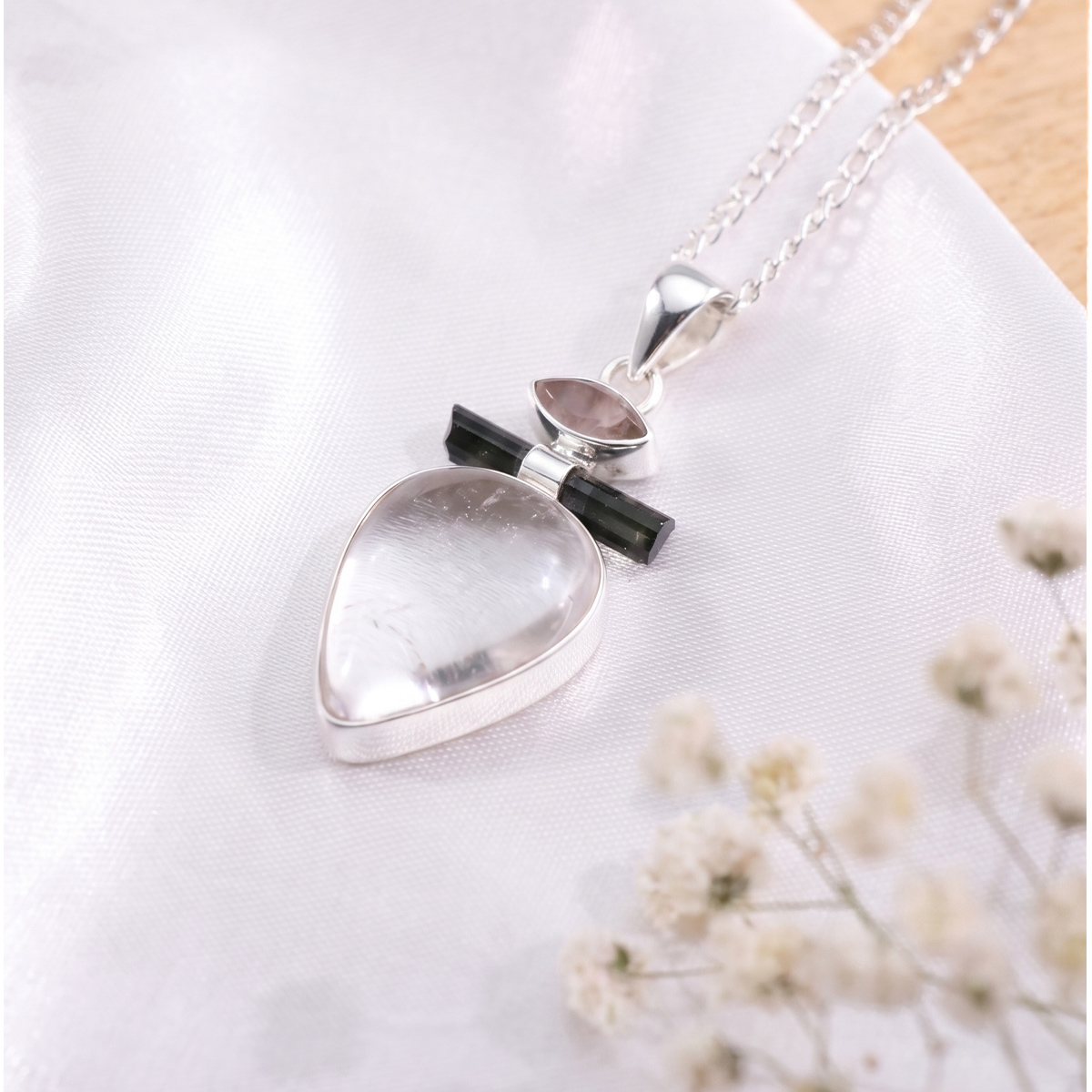Rose Quartz With B T & CQ Pendant Silver-Shubhanjali Store (3) rose quartz with b t & cq pendant silver