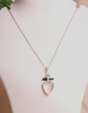 rose quartz with b t & cq pendant silver