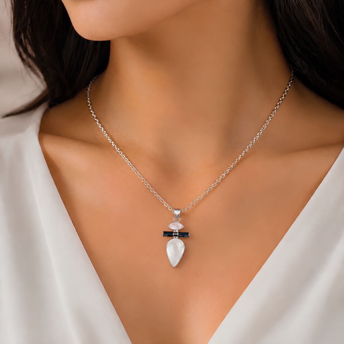 Rose Quartz With BT & CQ Pendant Silver rose quartz with b t & cq pendant silver
