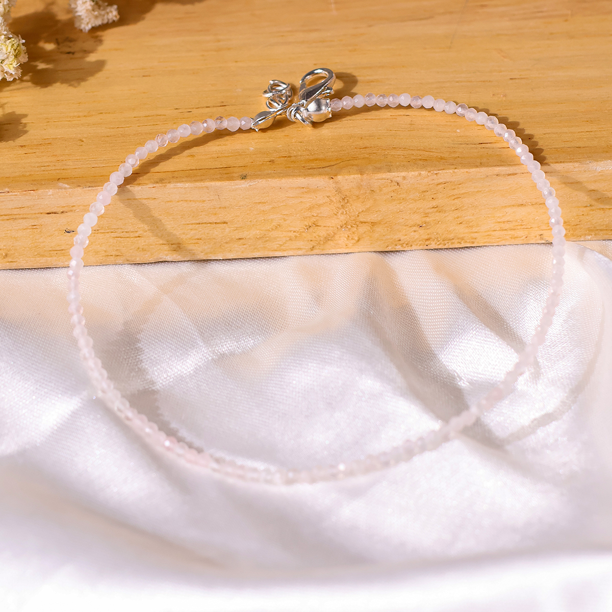 Rose Quartz faceted anklet 2mm-Shubhanjali Store (2) rose quartz faceted anklet 2 mm