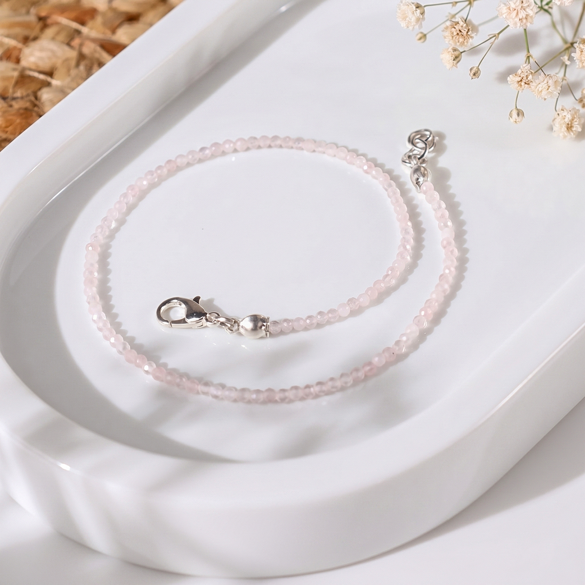 Rose Quartz faceted anklet 2mm-Shubhanjali Store (3) rose quartz faceted anklet 2 mm