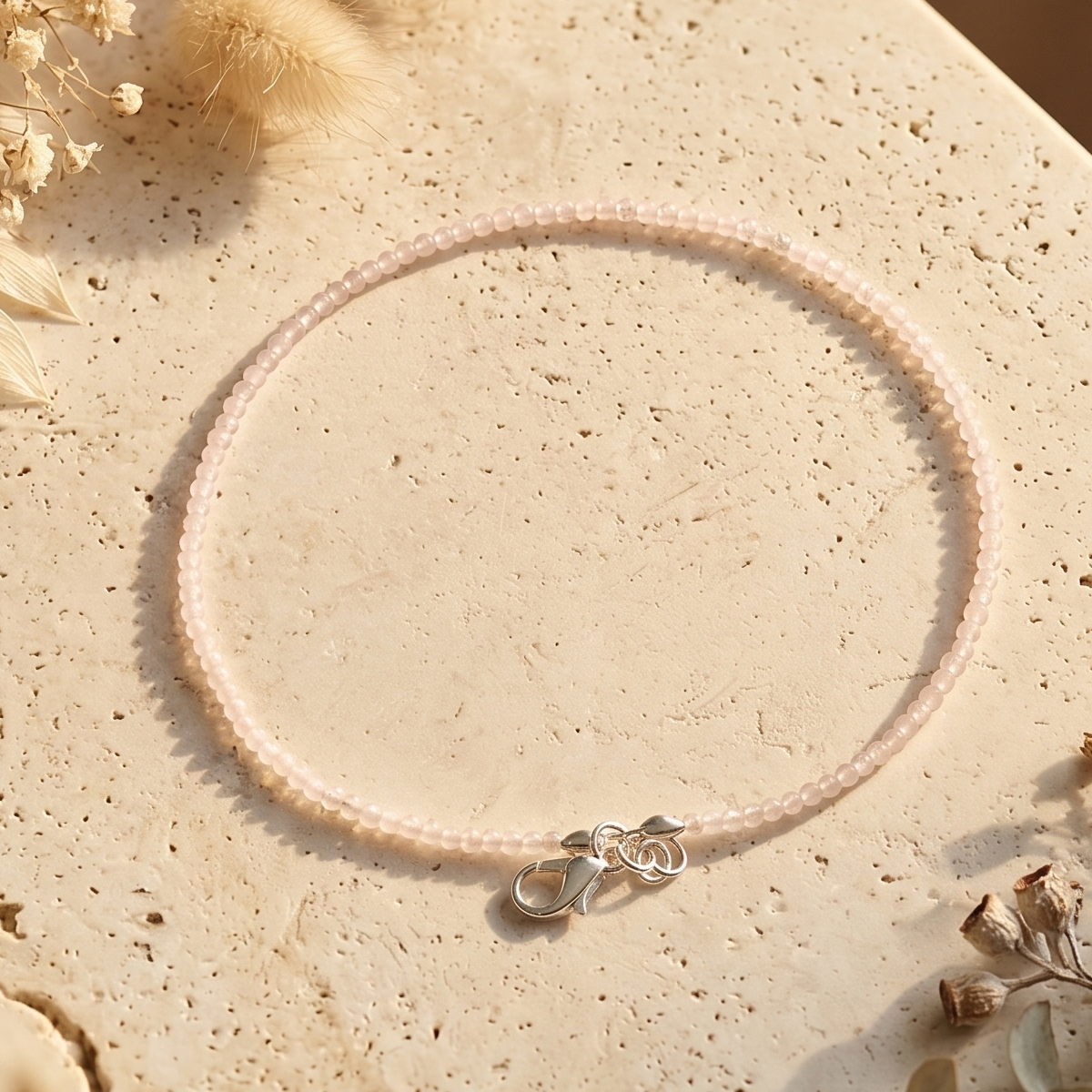 Rose Quartz faceted anklet 2mm-Shubhanjali Store (5) rose quartz faceted anklet 2 mm