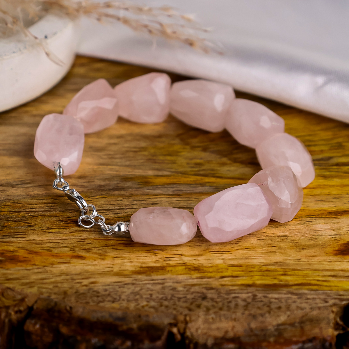 Rose Quartz faceted tumble bracelet -Shubhanjali Store (1) rose quartz faceted tumble bracelet