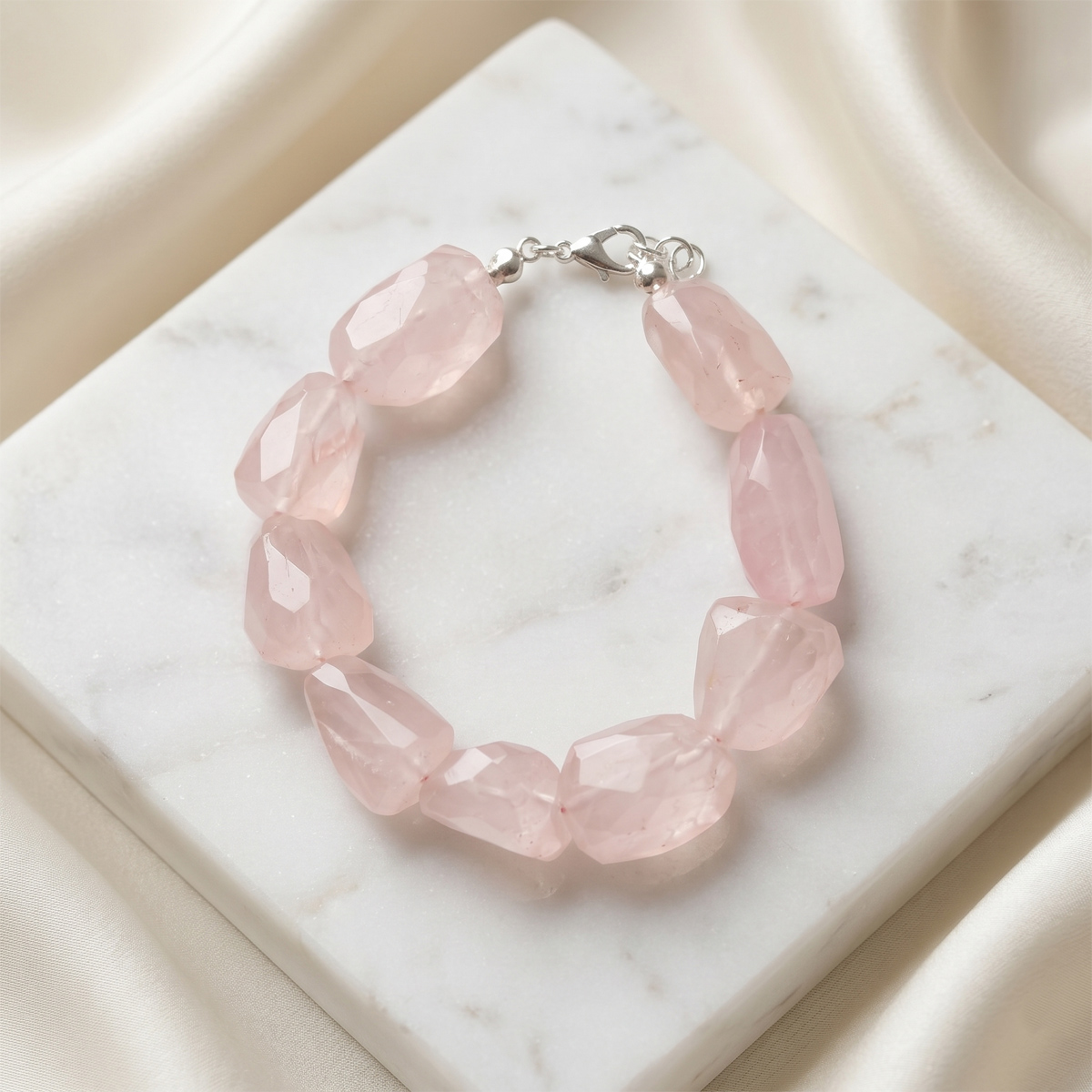 Rose Quartz faceted tumble bracelet -Shubhanjali Store (2) rose quartz faceted tumble bracelet
