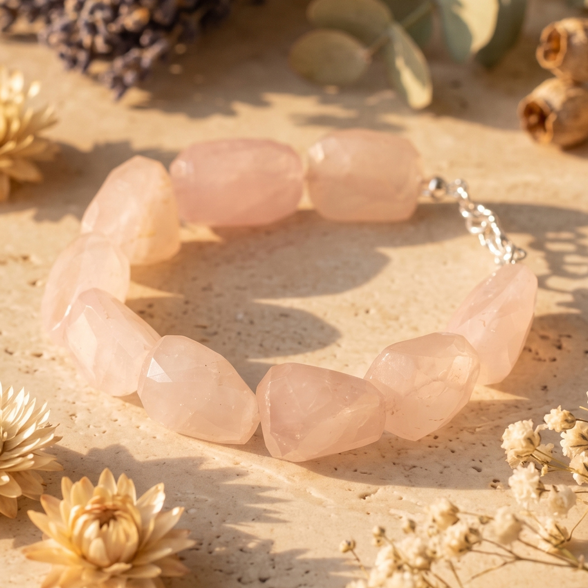 Rose Quartz faceted tumble bracelet -Shubhanjali Store (3) rose quartz faceted tumble bracelet