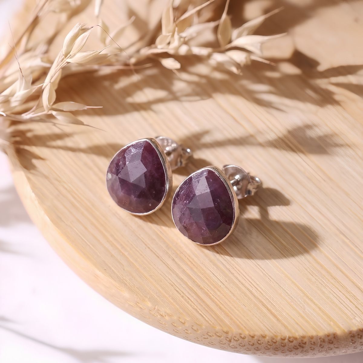 Ruby Corundum Big Studd-Shubhanjali Store (4) ruby corundum big studd earring silver 5 6 gms