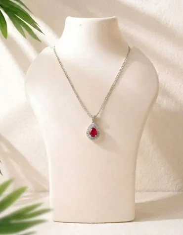 ruby drop design pendant silver
