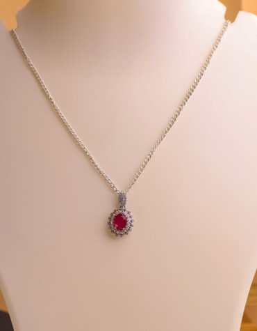 ruby oval pendant silver (golden design)
