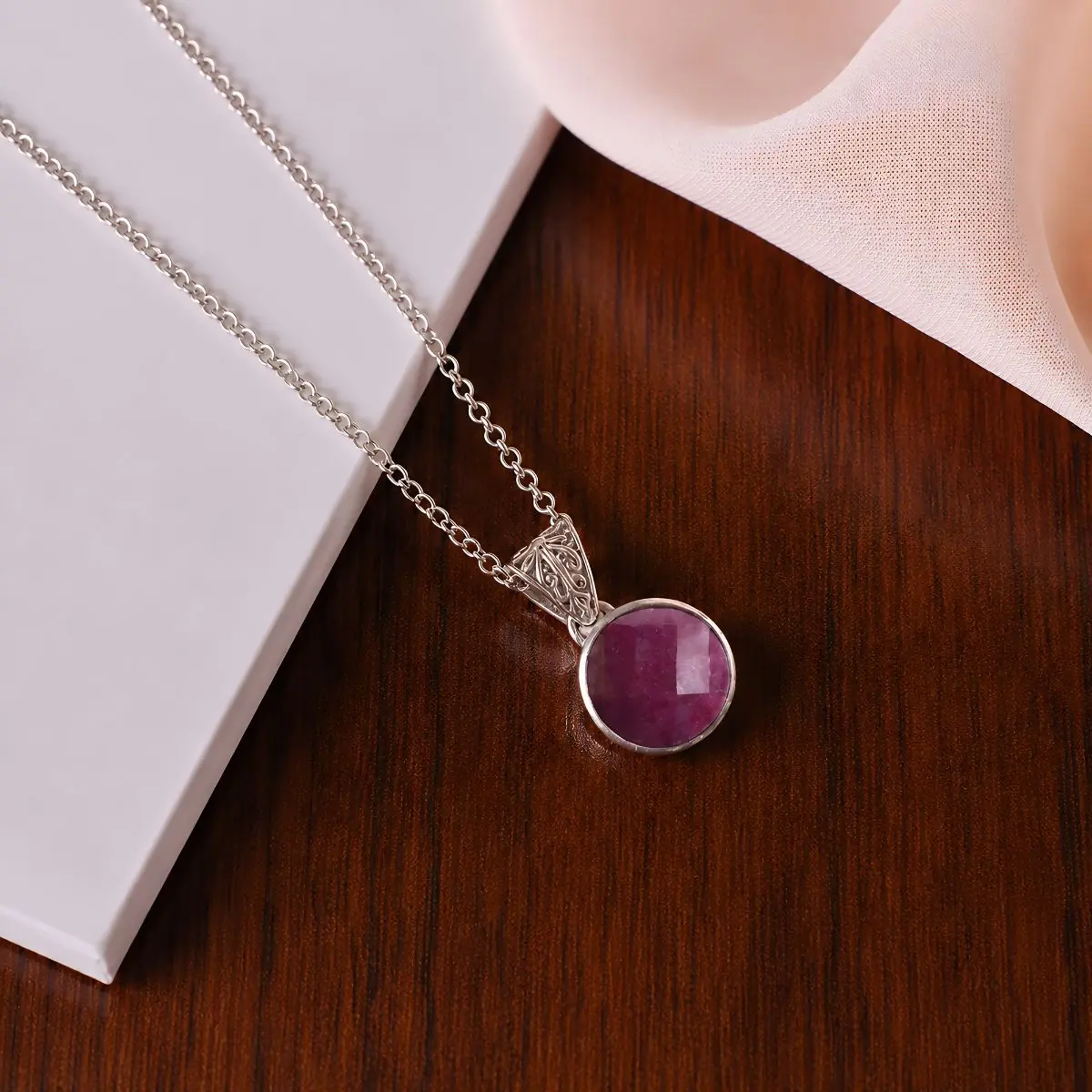 Ruby Round Silver Pendant (1) ruby round silver pendant