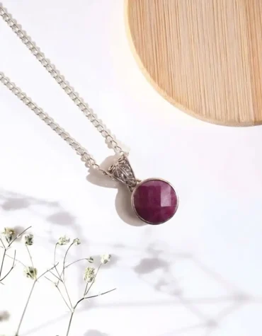 ruby round silver pendant