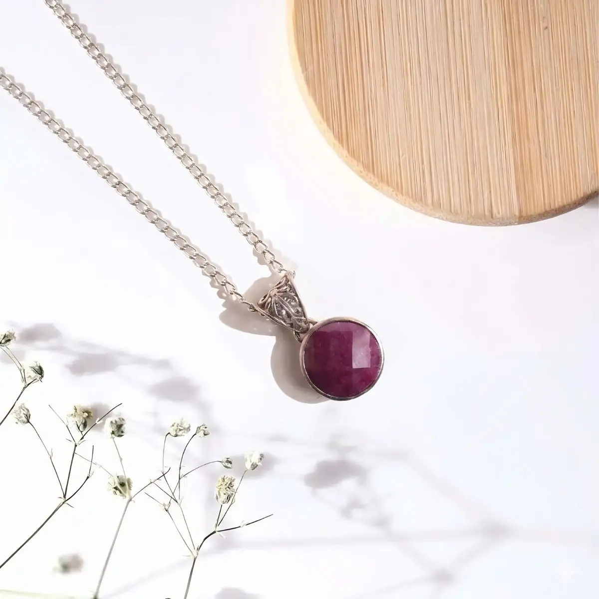 Ruby Round Silver Pendant (2) ruby round silver pendant