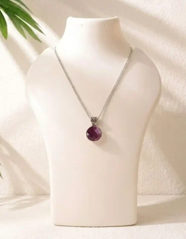 ruby round silver pendant